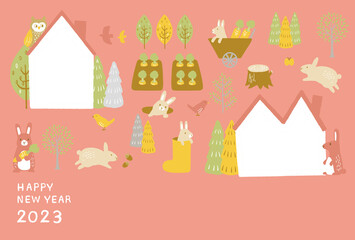 2023年　卯年年賀状　森のうさぎ　フォトフレーム