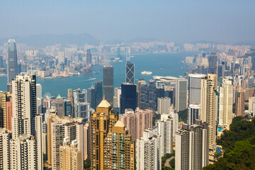 Fototapeta na wymiar Victoria harbour's view from Victoria Peak, Hong Kong