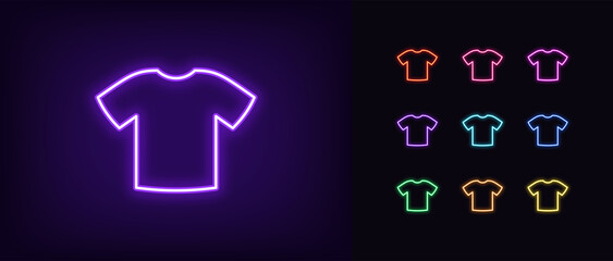 Outline neon tshirt icon. Glowing neon t shirt silhouette, merch pictogram. Sport clothes © Дмитрий Майер