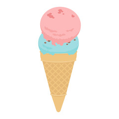Vector illustration of strawberry and mint chocolate chip ice cream isolated on background.