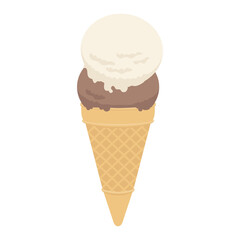 Vector illustration of vanilla and chocolate ice cream isolated on background.
