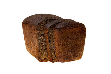 Black rye bread square shape on a white background, full focus, clipping path, no shadows. rye bread on a white background