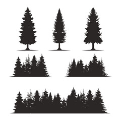 Fototapeta premium Vintage tree forest silhouette set