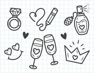 A set of doodles for Valentine's Day, love and passion. Isolated on a white background.	