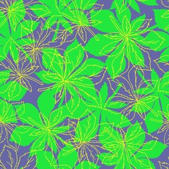 Fototapeta premium Seamless pattern with falling leaves of chestnut on background in trendy color 2022 