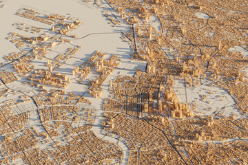 Tokyo, Japan 3D city. High angle view of the city map. 3D rendering.