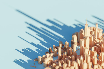 Buildings and shadows of skyscrapers in New York downtown with copy space. 3D rendering.