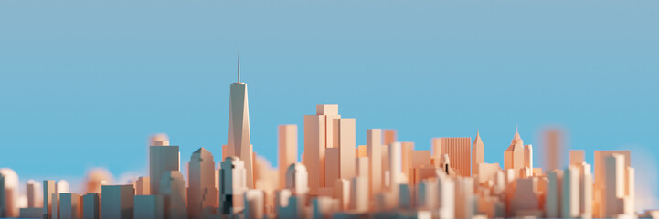 Panorama of Manhattan skyline in miniature New York. 3D rendering. - 499077534