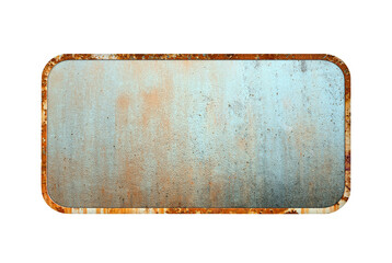 Old empty rusty metal sign isolated on white with clipping path