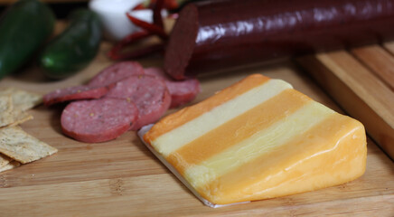 English Shires Cheese and Irish Cheese and Spices in Rustic Kitchen