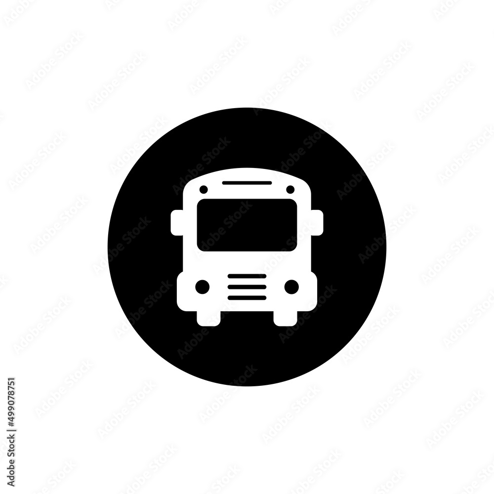 Sticker school bus icon in black round