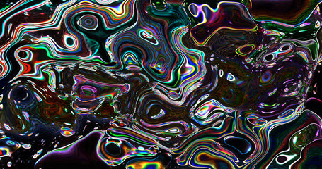 Obraz premium 3D rendering abstract Neon background. Liquid metal or traces of gasoline oil. Environmental pollution concept. 