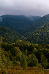 Fototapeta na wymiar Landscapes of the Ukrainian Carpathians, a trip to the ridges of the mountains in Ukraine.