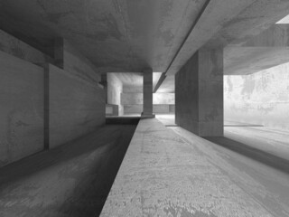 Dark Concrete Wall Architecture. Empty Room