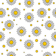 Cute seamless pattern with daisies on a white background