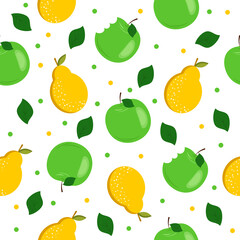 pattern with apples and pears on a white background