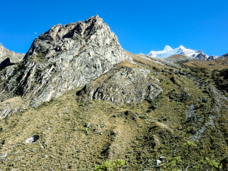 Snow-capped mountains in the Peruvian Andes.