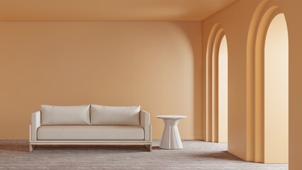 3d rendering of Living room in contemporary style, White sofa on empty arch wall