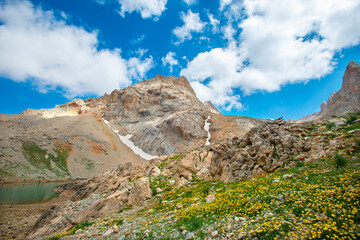 ladaglar National Park (glacial landscape). Cloudy mountain landscape. Glacial mountains, hills. Trans mountain hikes. Aladaglar trekking. Melting glacial waters. Trans transitions. Nigde, Turkey.