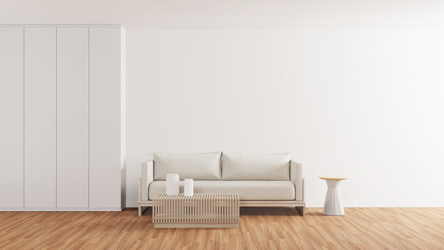 3d rendering of Living room in contemporary style, White sofa on empty wall