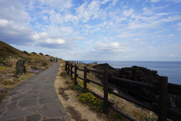 Fototapeta premium seaside walkway and charming clouds