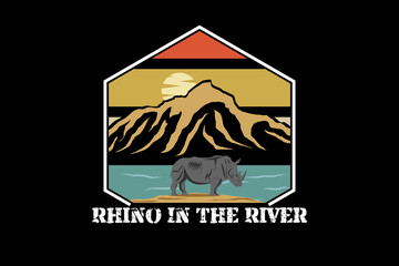 rhino in the river retro design landscape