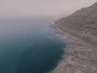 Fototapeta premium Aerial shoot of Salty shore of Dead Sea Seascape, Nature background. Israel