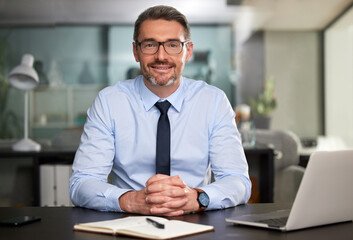 Im ready for success. Cropped portrait of a handsome mature businessman working at his desk in the...