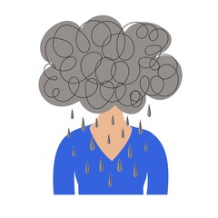 A woman with a rain cloud for a head