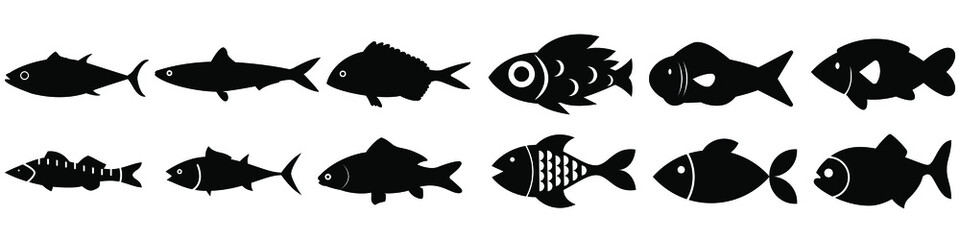 Fish icon vector set. Food illustration sign collection. Ocean symbol or logo.