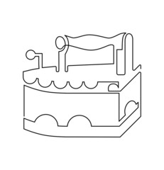 Antique coal iron. Cast heavy ironing device, illustration, continuous line drawing, isolated on white background.