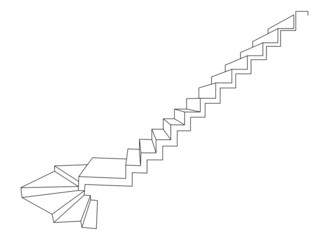 Strange staircase steps up and down. Frontal perspective. Line drawing illustration.
