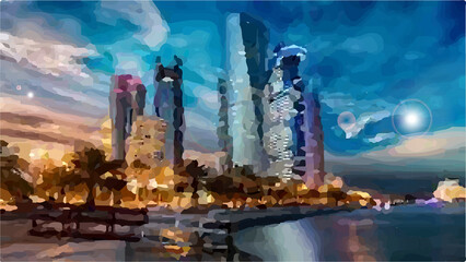 Fototapeta na wymiar illustration of big city water colour effect