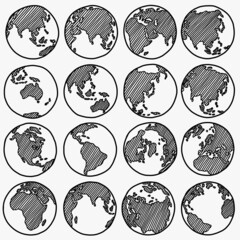 Doodle freehand drawing of earth collection.