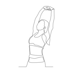 Continuous single one line drawing of woman stretching hand to relaxation vector illustration
