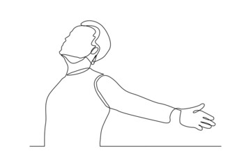 Continuous single one line drawing of man stretching hand to relaxation vector illustration