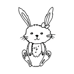 Cartoon Rabbit Doodle Outline Animal