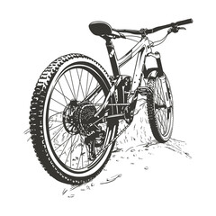 Fototapeta na wymiar Mountain bike hand drawn vector line art illustration