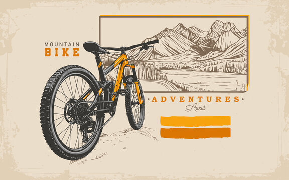 Mountain bike adventure banner illustration