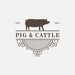 Pig and cattle logo badge
