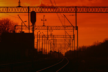 SEMAPHORE - Evening landscape of railroad infrastructure
