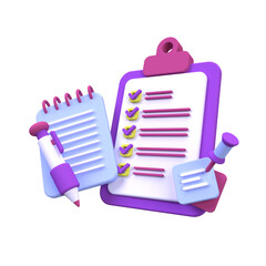 clipboard and pencil illustration background 3D render icon for business