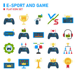 E-sport and game flat icon set. E-sport icon set.