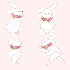 Set Easter bunny with flower.