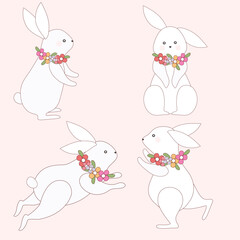 Set Easter bunny with flower.