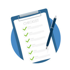Check list document, paper check list and to do list with checkboxes, concept of survey, online quiz, completed things or done test, feedback. - obrazy, fototapety, plakaty