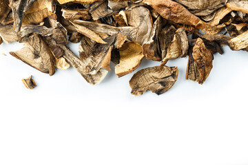 Dried mushrooms on white background