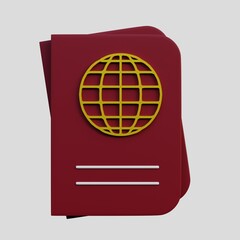 3D passport id document icon. Travel, tourism and immigration concept. Pass render. 3d render