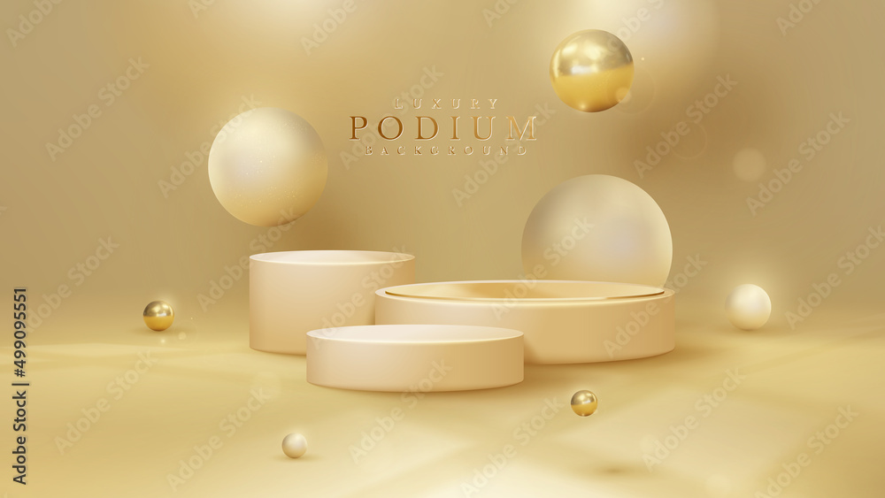 Wall mural luxury background with product display podium and 3d gold ball element and blur effect decoration an