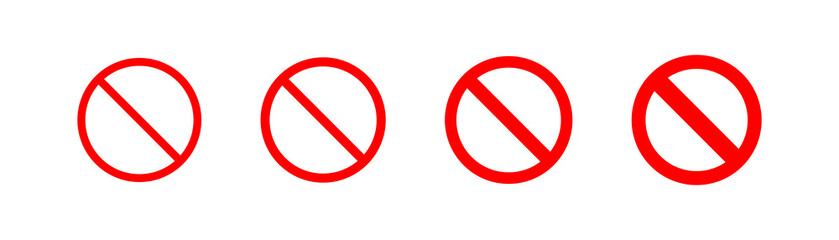 Red forbidden icons set on white background. Simple ban symbol. White background.